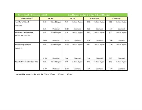 Bell Schedule TK-K